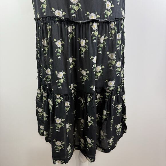 Anthropologie Black Daisy Floral Dress Small Sheer Mini V Neck Ruffle Sleeve - Picture 4 of 14